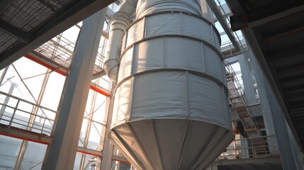 Obraz premium Industrial facility interior featuring large silos and modern equipment