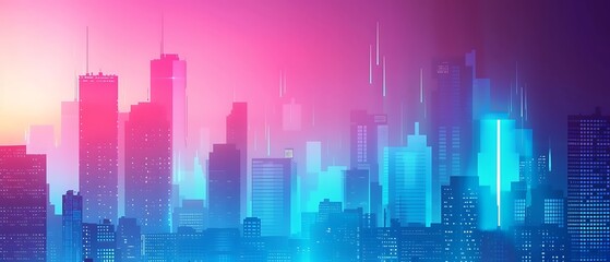 Vibrant cityscape with neon lighting and futuristic skyscrapers, a modern skyline
