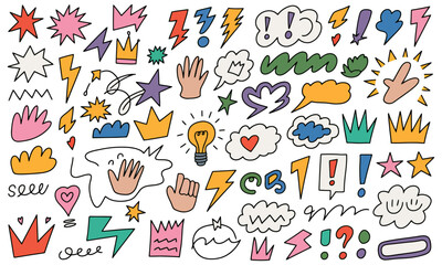 Colorful Hand Drawn Doodle Set – Abstract Fun Sketch Symbols, Shapes, Icons