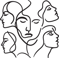 Continuous Line Drawing Female Portrait Vector