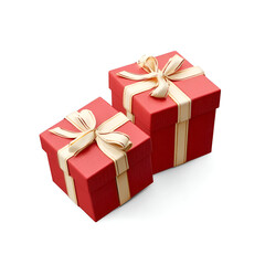 Obraz premium Two beautifully wrapped red gift boxes with elegant ribbons, perfect for celebrations and special occasions.