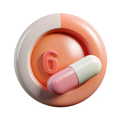 Medical pill number six icon healthcare treatment and medication 3d isolated on transparent background