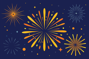 A vivid fireworks display against a deep blue night background. Orange, yellow, and blue bursts create a festive atmosphere perfect for celebrations, events, and seasonal promotions.