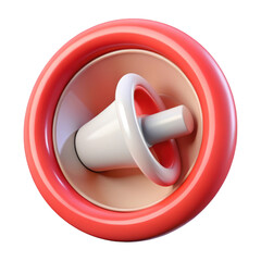 Red and white megaphone icon for communication announcement marketing3d isolated on transparent background