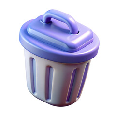 Stylized purple and white trash can rendering icon 3d isolated on transparent background