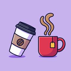 A vibrant illustration featuring a coffee cup and a tea mug emitting steam, symbolizing warmth and comfort, ideal for beverage brands or cozy cafés.