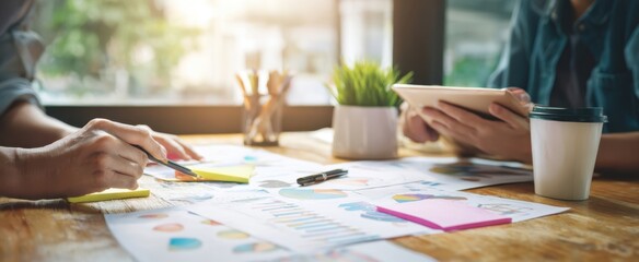 The Team Collaborating Over Business Charts and Tablet in Bright Office