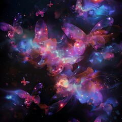 Cosmic metamorphosis: ethereal butterflies amidst a nebular expanse, celestial transformation