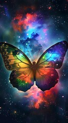 Chromatic lepidopteran flight among celestial bodies and cosmic coloration