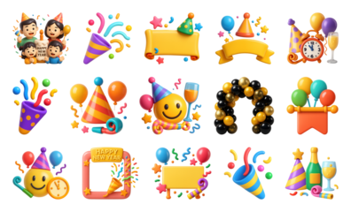 PNG Colorful festive celebration icons, element set on transparent background