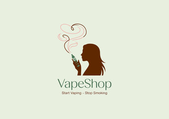 This logo features a silhouette of a woman vaping, showcasing stylish smoke patterns and emphasizing a modern approach to smoking cessation through vaping alternatives.