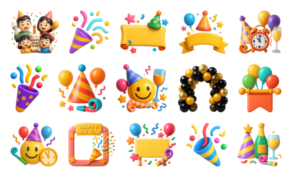 PNG Colorful festive celebration icons, element set on transparent background