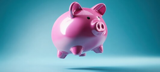 The Piggy Bank Floating Over Blue Surface with Soft Studio Lighting