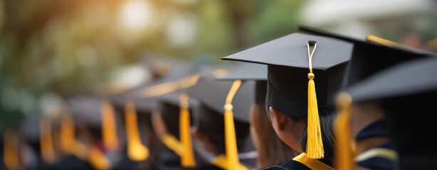 The Graduates Wearing Caps and Tassels During Outdoor Graduation Ceremony Celebration