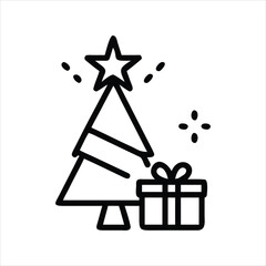 Festive Christmas Tree with Star and Presents—Use in Holiday Crafts, Seasonal Decorations, Greeting Cards, Holiday Cards, Festive Decorations and Winter Celebration Projects