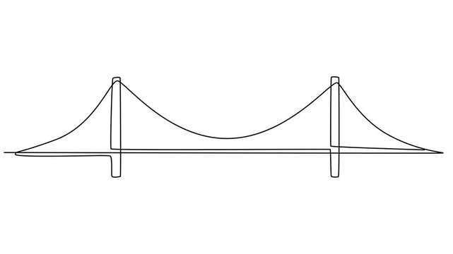 Abstract Bridge, Self drawing animation one continuous line draw, logo. Vertical Video, continuous one line drawing of an arched footbridge in a park vector outline sketch Full length single line pro.