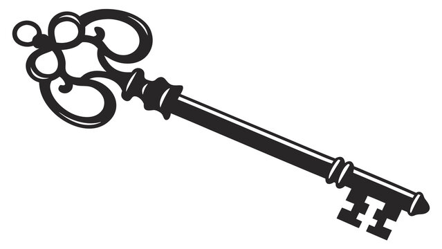 Ornate Key Silhouette: A beautifully crafted key silhouette, showcasing intricate details and classic design, suggests secrets, unlocking potential, and the promise of new beginnings.