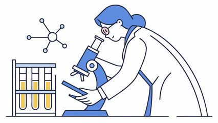 Scientific Discovery in the Lab: An illustration showcasing a scientist meticulously examining a sample through a microscope in a lab setting.