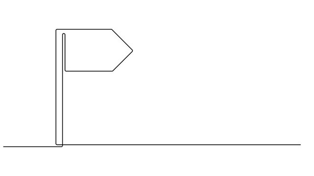 Animated self drawing of continuous one line draw flag icon, monoline continuous drawing video animation, Minimalist linear flag symbol for national identity, Full length single line animation, white.