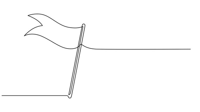 Animated self drawing of continuous one line draw flag icon, monoline continuous drawing video animation, Minimalist linear flag symbol for national identity, Full length single line animation, white.