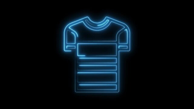 Animated tshirt outline glowing with blue neon against black background revealing future fashion