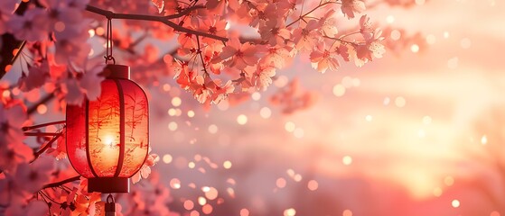 Illuminated traditions: A symbolic lantern under the ephemeral blossoms of spring