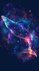 Whale in Cosmic Dreamscape, An Ethereal Vision of Marine Majesty and Nebula