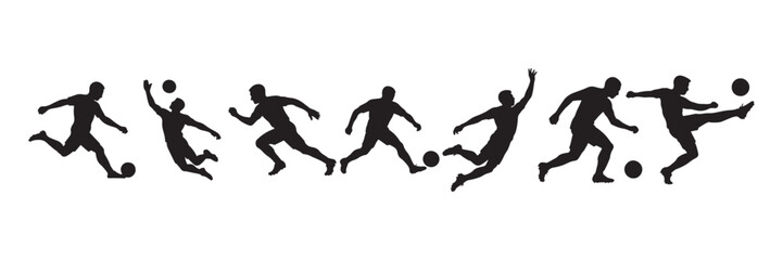 Dynamic soccer player silhouettes in action sequence, ideal for sports branding, athletic design, or energetic team graphics for a winning campaign