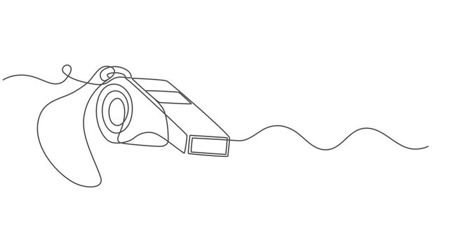 Animated self drawing of single continuous line draw whistle referee, ports sign play game, coach or trainer equipment. Full length animated with alpha chalan.