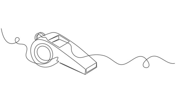 Animated self drawing of single continuous line draw whistle referee, ports sign play game, coach or trainer equipment. Full length animated with alpha chalan.