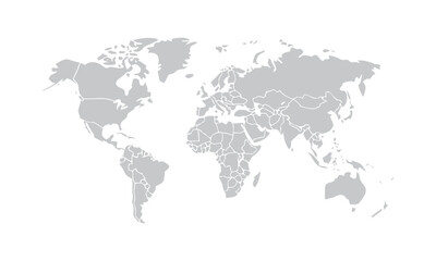 Minimal Flat World Map Vector illustration, Dark and Gray on White, world map design, easily editable and scalable.