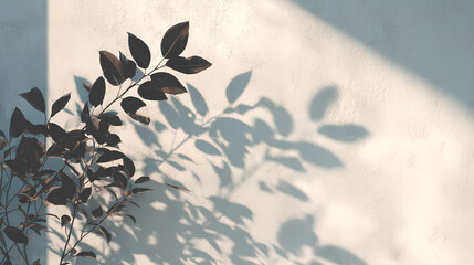 shadow overlay effect of natural tree leaves shadow and window shadow over on white wall background, realistic summer sunlight abstract shadow overlay on white background
