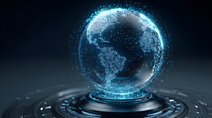 Digital global network connecting continents with flowing data