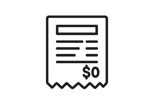 Receipt icon with zero total, invoice and bill payment symbol, simplistic design of financial document, vector illustration for banking, shopping, payment, expense tracking