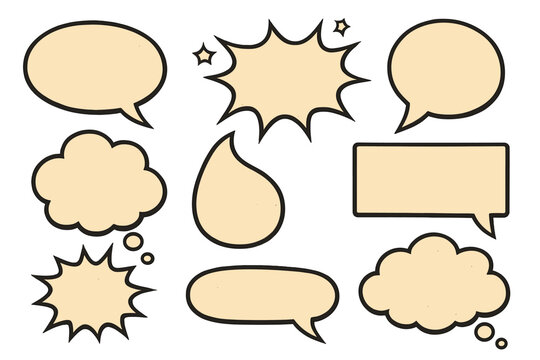 Retro empty comic speech bubbles vector illustration in vintage pop art style, classic bubble messages, cartoon callouts, blank dialog clouds, and thought balloons set with transparent background
