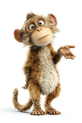 Playful animated monkey character gesturing with a curious expression in a bright setting
