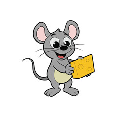Mouse holding cheese cartoon vector illustration