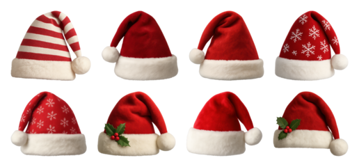 PNG Festive Santa hats collection, element set on transparent background