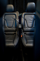Comfortable interior of a passenger bus with soft seats