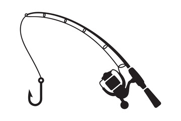 Fishing rod symbol sign silhouette icon. Vector Black silhouettes. with white background