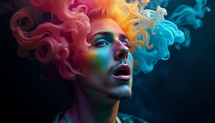 Vibrant Portrait of a Person with Colorful Hair and Makeup