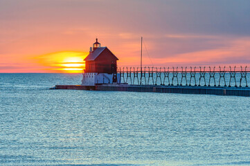 Grand Haven Lighthouse at sunset