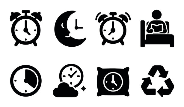 Collection of nighttime clock icons and sleep symbols for sleep cycle themes