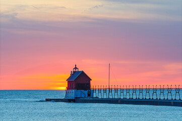 Grand Haven Lighthouse at sunset
