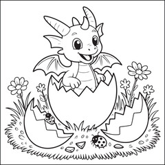 Baby dragon black and white coloring pages for teens and adults.