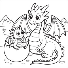 Big Dragon black and white coloring pages for adults.