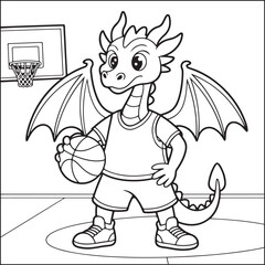 Big Dragon black and white coloring pages for adults.
