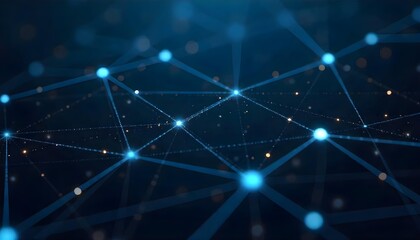 Abstract network of interconnected blue dots and lines, creating a sense of connectivity and data flow, against a dark blue background