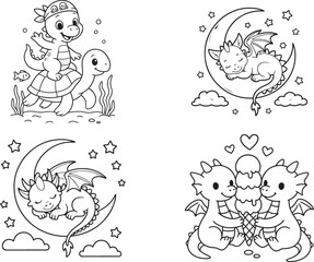Baby dragon black and white coloring pages for teens and adults.