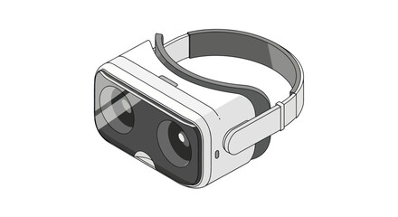 White Virtual Reality Headset with Gray Strap Isometric View.